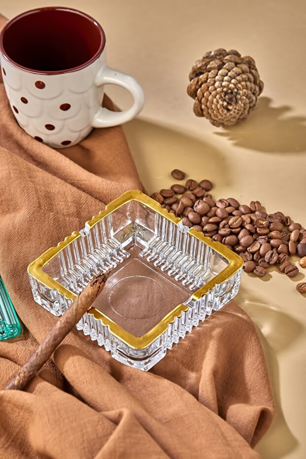 2 Adet Kare Cam Küllük Altın Yaldızlı - 3