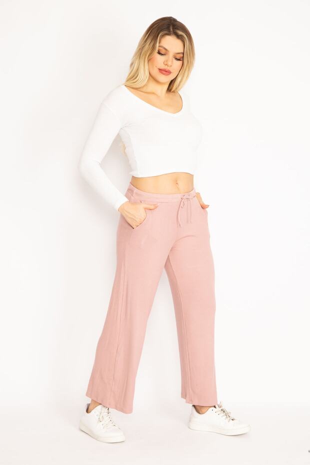 Damskie koronkowe spodnie w dużych rozmiarach z paskiem w talii 65n35103 - 5