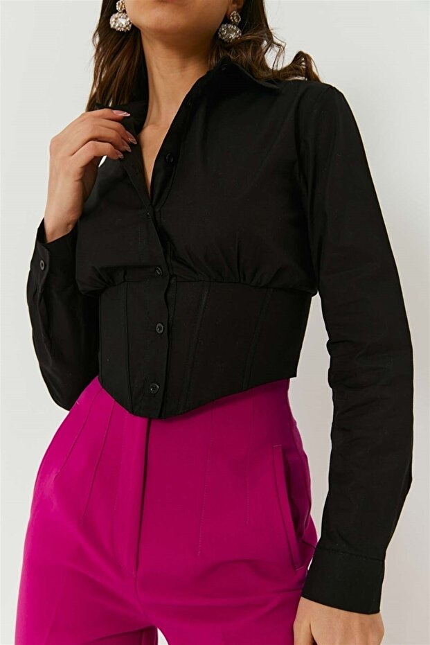 Women's Black Corset with Elastic Waist