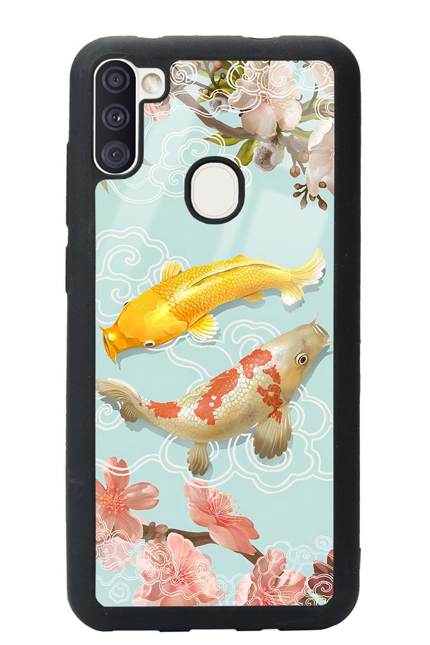 Glossy Phone Case for Samsung A11 with Koi Fish Design