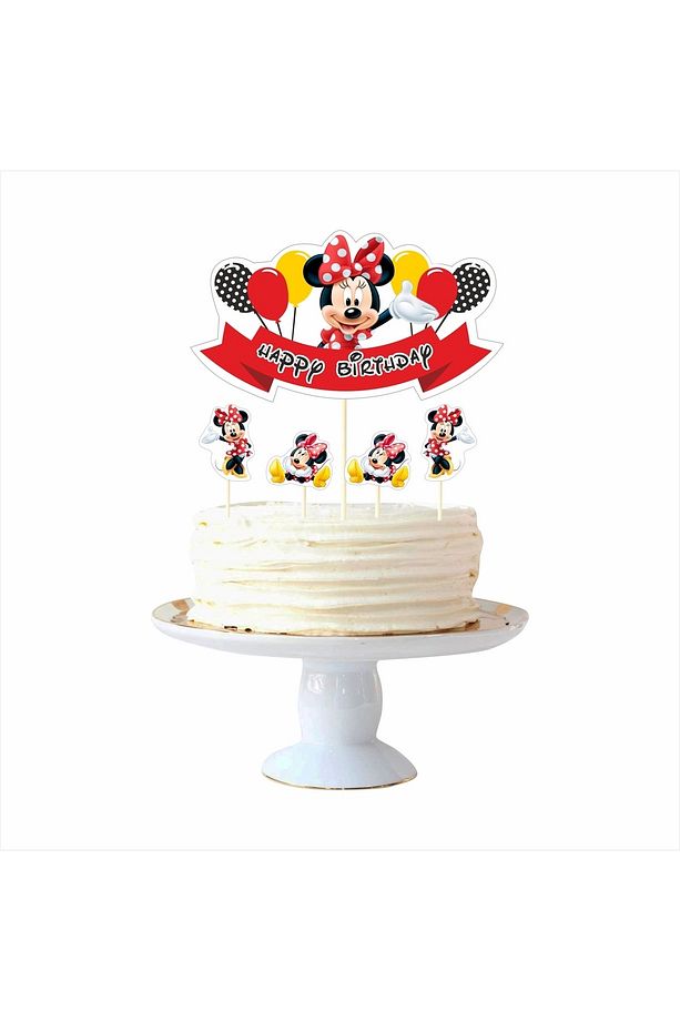 Minnie Mouse Doğum Günü Pasta Süsü Seti - - 1