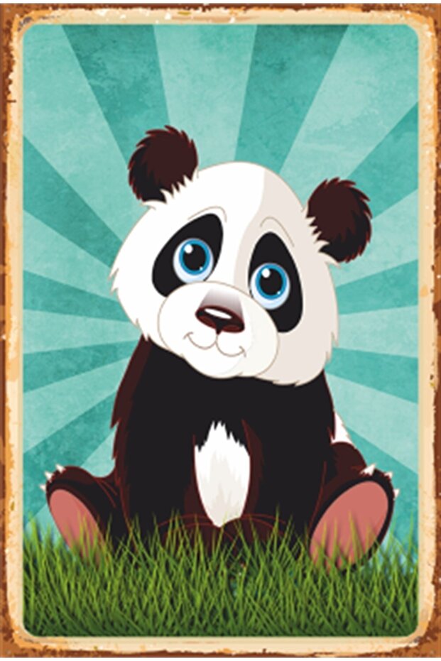 Cute Panda Retro Wooden Poster