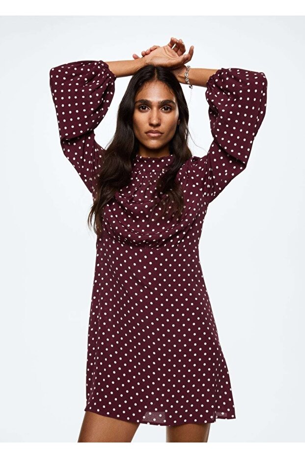 Desenli Dökümlü Elbise - 1