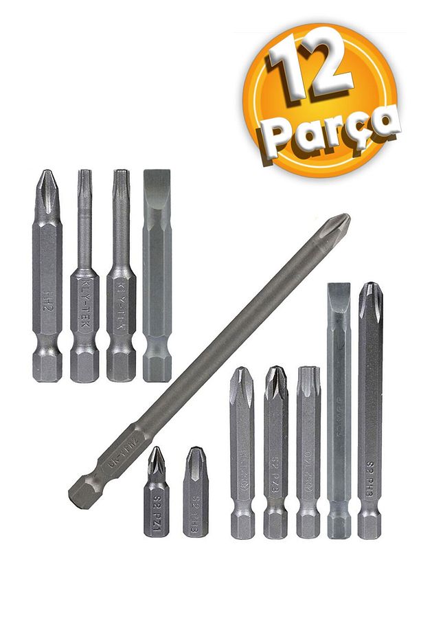 Klytek Matkap Bits Uç Vidalama Ucu Düz Yıldız Torx Uç (12 Parça) - 1