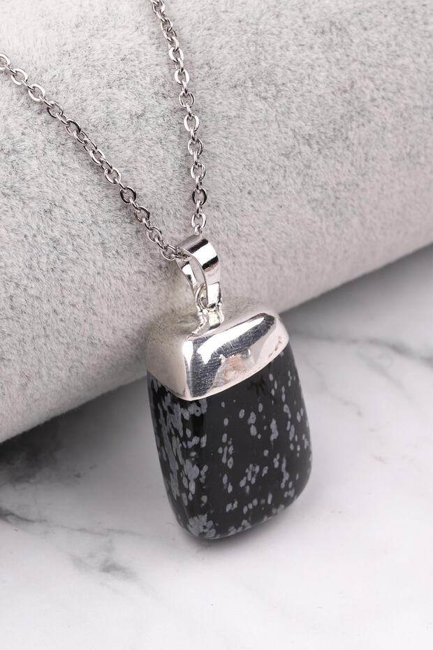 Snowy Obsidian Natural Stone Necklace