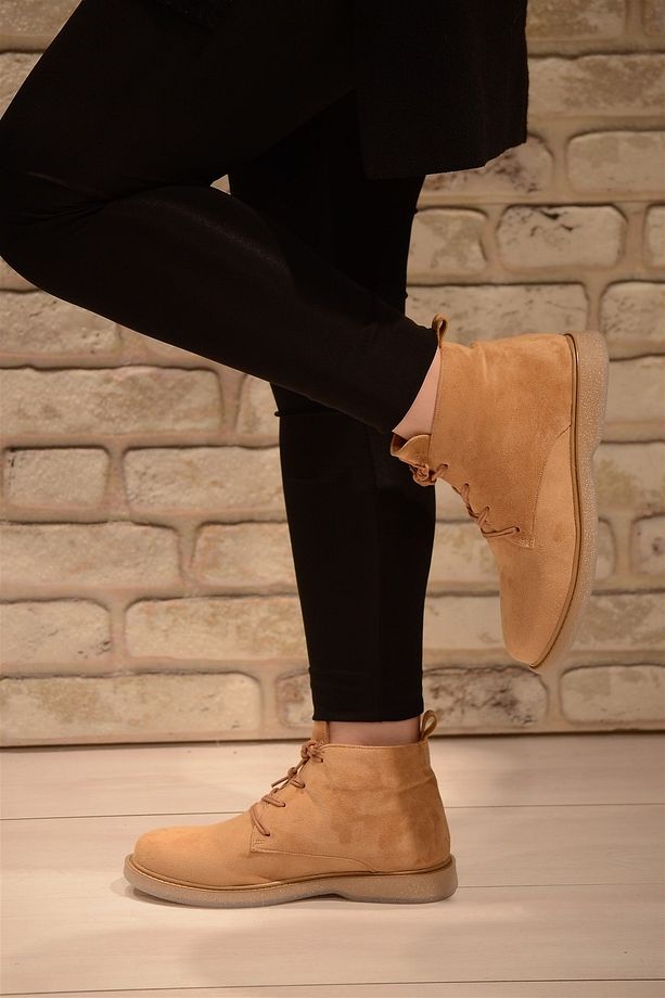 Kadın Camel Süet Bağlı Haşpapi Düz Taban Bot&bootie - 4