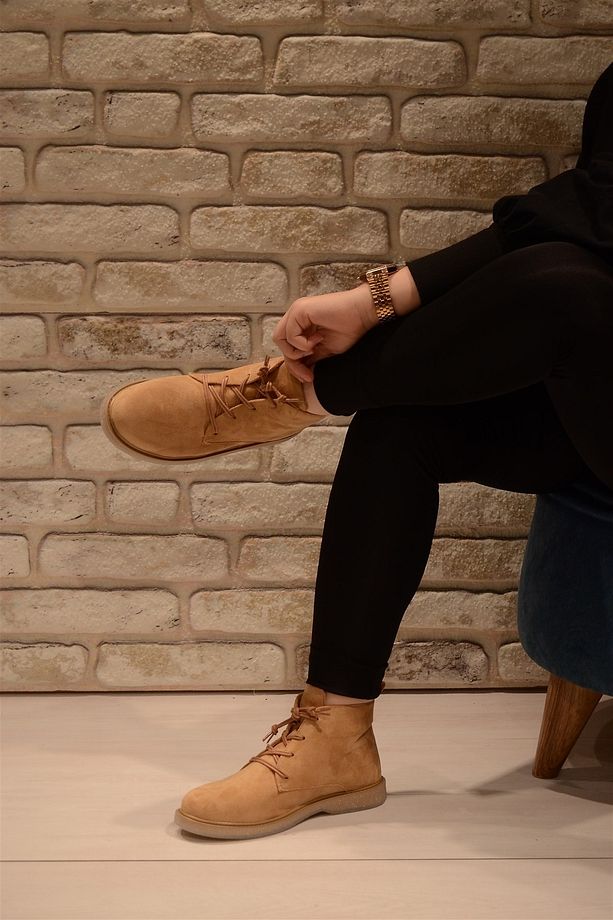 Kadın Camel Süet Bağlı Haşpapi Düz Taban Bot&bootie - 5