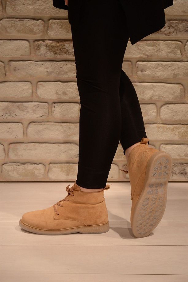 Kadın Camel Süet Bağlı Haşpapi Düz Taban Bot&bootie - 8