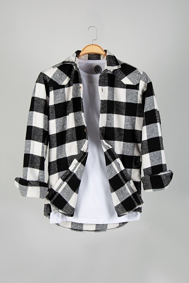 Erkek Ekoseli Beyaz Gömlek - 1