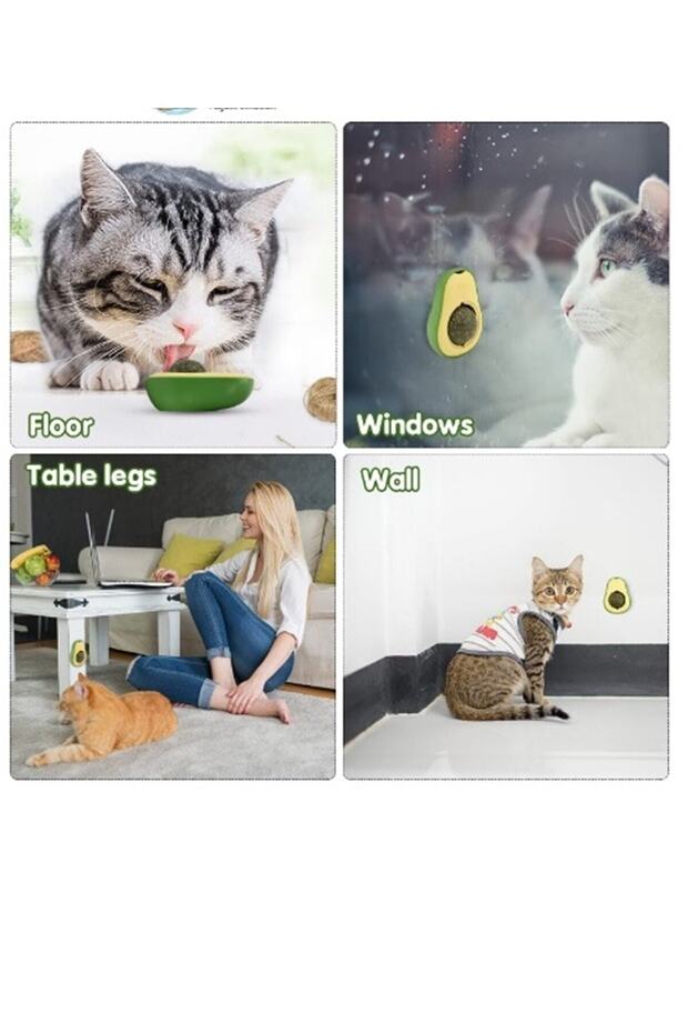Kedi Yalama Topu Avokado Şeklinde Catnip Otlu Interaktif 360 Derece Dönen Oyun Ve Yalama Topu Evcil - 2