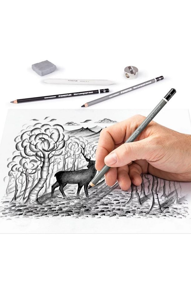 Mars Lumograph Charcoal Set Füzen Karakalem Eskiz Çizim Seti 12 Parça - 4