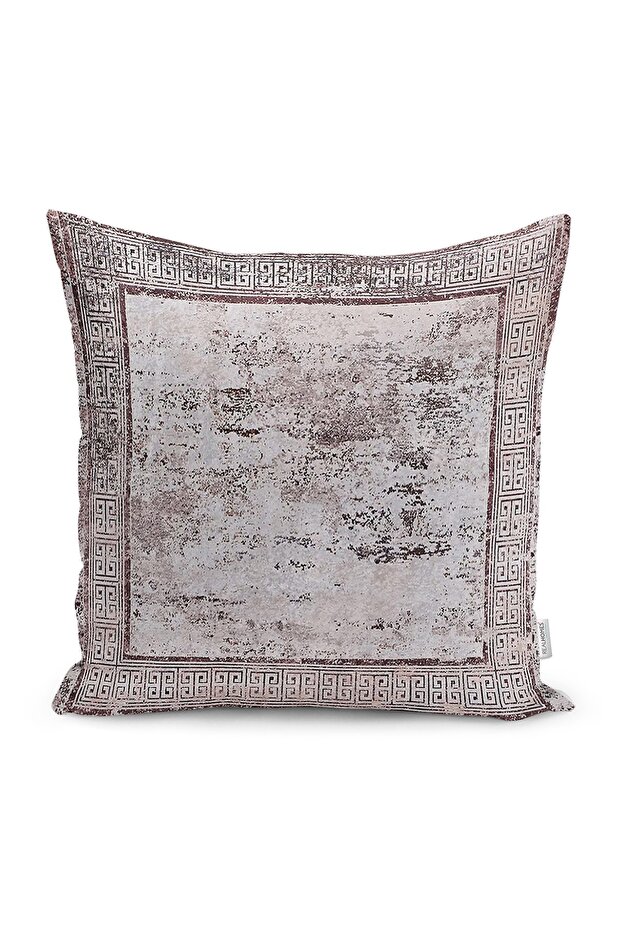 غطاء وسادة مطبوع رقميًا بإطار عتيق منقوش على أرضية باللون العنابي