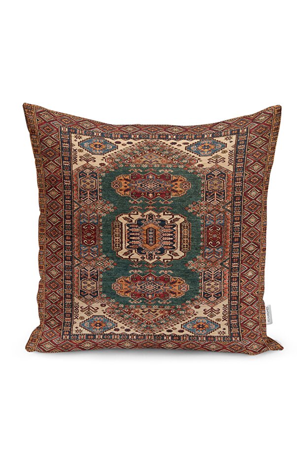 Digital Printed Pillow and Throw Pillow Cover with Persian Motif on Brown Background