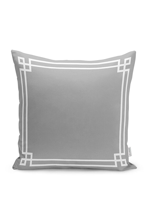 Digital Printed Pillow and Throw Pillow Cover with Modern Motif Frame Pattern on Gray Background