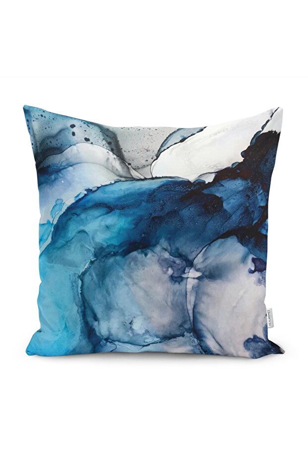 Digital Printed Pillow and Cushion Cover with Canvas Motif Painting on Dark Blue Background