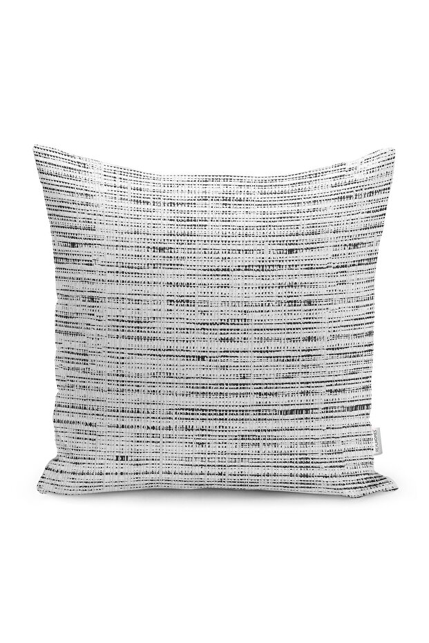 Black - White Antique Motif Paint Patterned Digital Printed Pillow Cushion Cover on the Floor