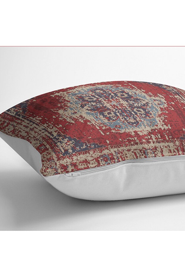 Digital Printed Pillow and Cushion Cover with Local Motif and Rug Pattern on Red Background - 4