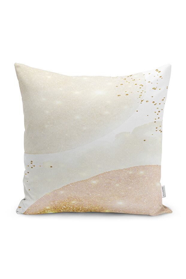 Gold - Digital Printed Pillow and Cushion Cover with Modern Motif and Abstract Pattern on Cream Floor