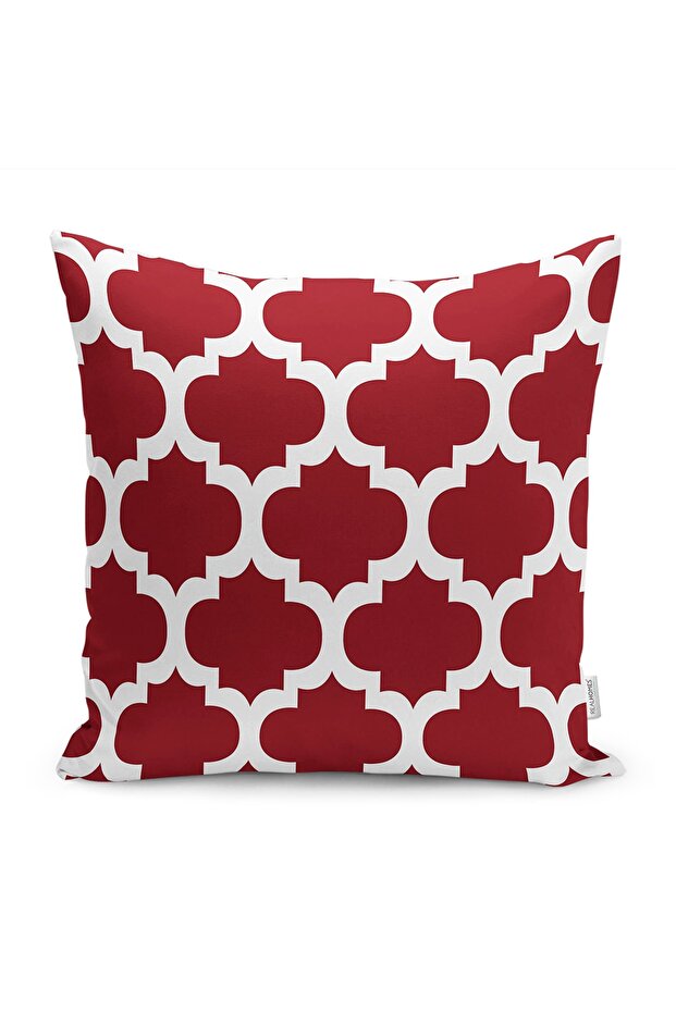 Digital Printed Pillow and Throw Pillow Cover with Ogea Motif and Morrocan Pattern on Claret Red Floor
