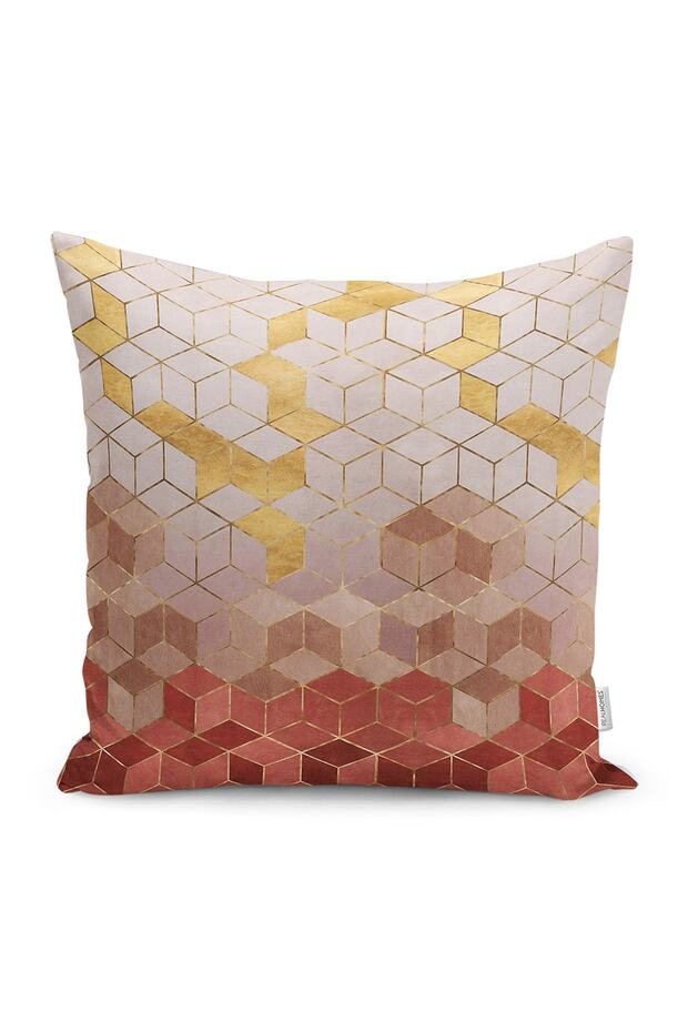Cream - Digital Printed Pillow and Throw Pillow Cover with Mosaic Motif on Gold Background