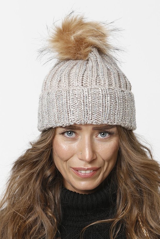 Stoned Folded Braided Beanie with Pompom Women's Winter Colorful Knitted Hat