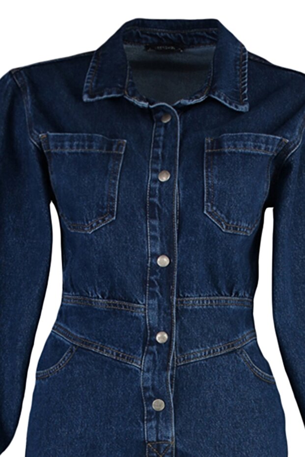 Lacivert Balon Kollu Denim Tulum TWOAW22TU0041 - 8