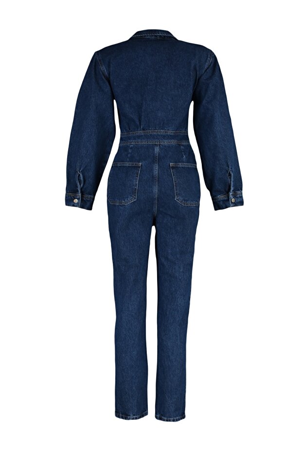 Lacivert Balon Kollu Denim Tulum TWOAW22TU0041 - 9