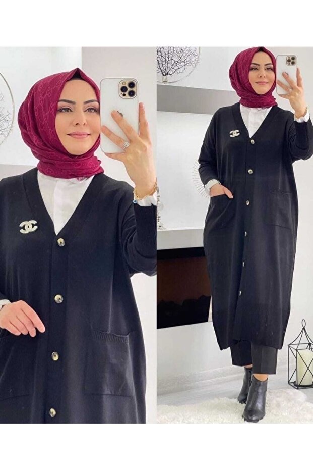 Wonderful Women's Buttoned Long Knitwear Cardigan with Pockets