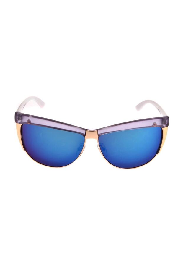 Women's Sunglasses Drop Design Lilac Frame Blue Mirrored Glass