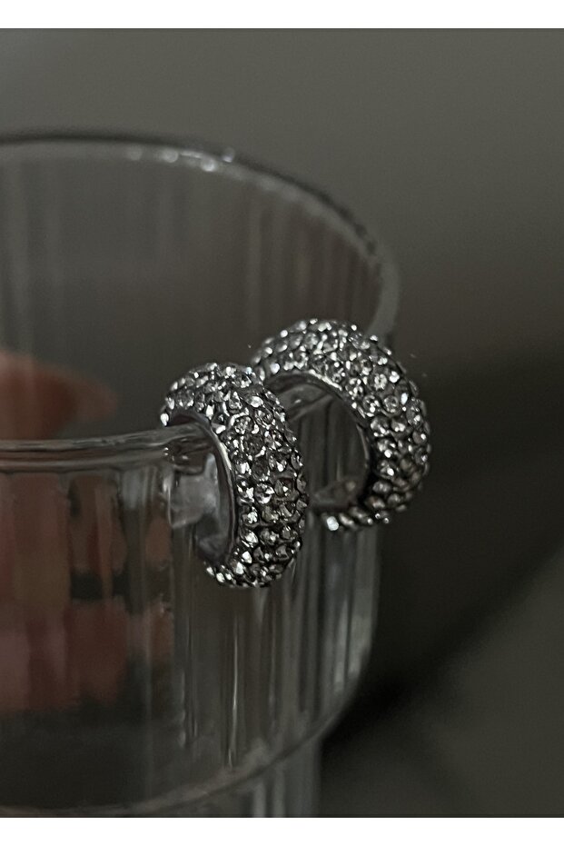 Silver Color Mini Zircon Stone Hoop Earrings