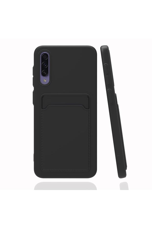 Galaxy A30S/A50 Black Silicone Cover with Camera Protection, Card Holder, Wallet and Red Button