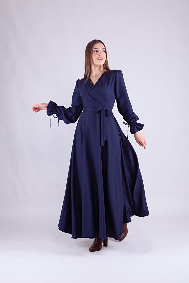 Women's Maxi Length Double Breasted Collar Long Sleeve Dress