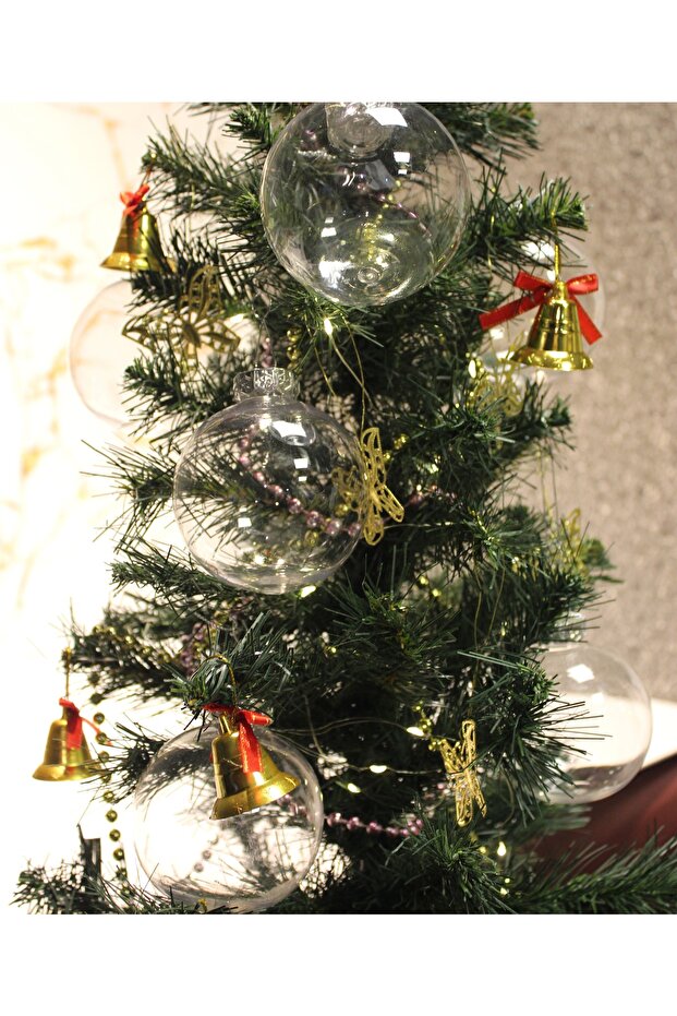 6 Pieces 8cm Hollow Transparent Silver Glitter Stringed Snow Globe Christmas Tree Ornament