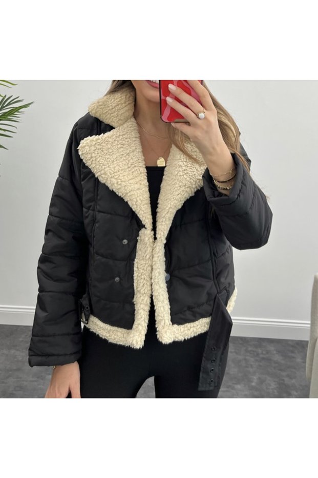 Black Quilted Plush Coat