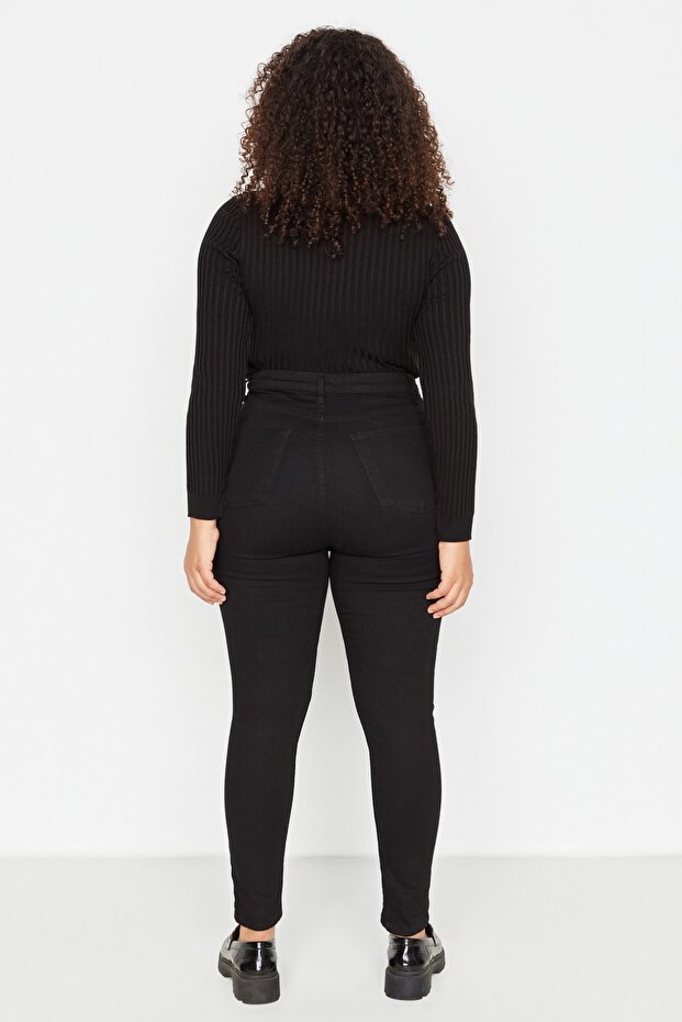 Solmayan Siyah Yüksek Bel Esnek/Stretch Büyük Beden Skinny Jeans TBBAW23CJ00061 - 11