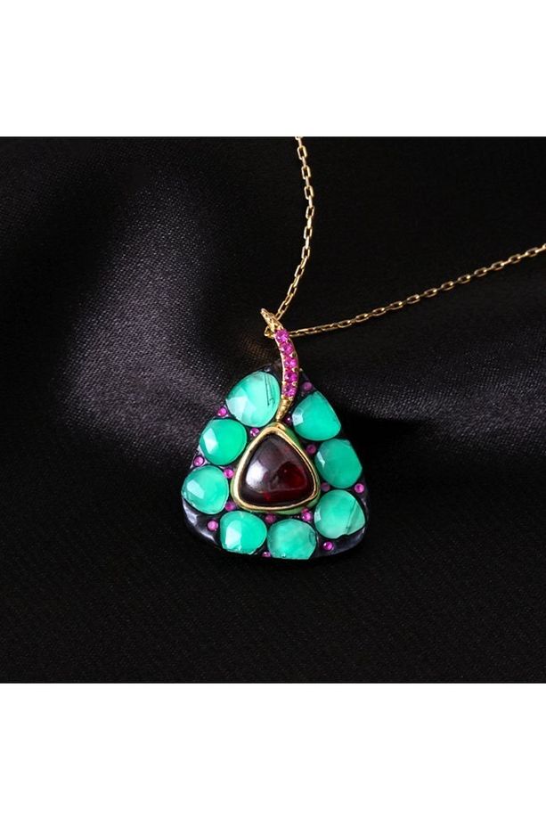 Yeşil Onix, Garnet, Yakut Doğaltaşlı Kolye Ucu - 2