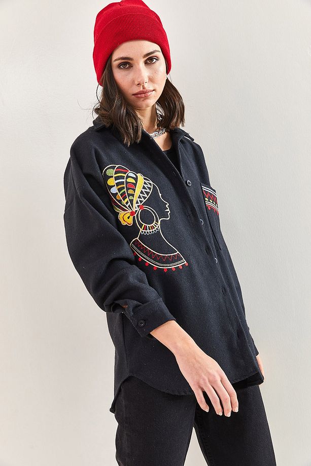 Kadın Nakış Işlemeli Oversize Gömlek 2061 - 6