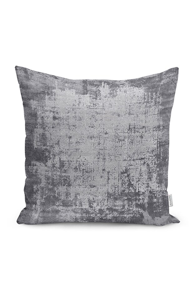 Gray - Antique Patterned Digital Printed Pillow Cushion Cover with Woven Motifs on Smoked Floor