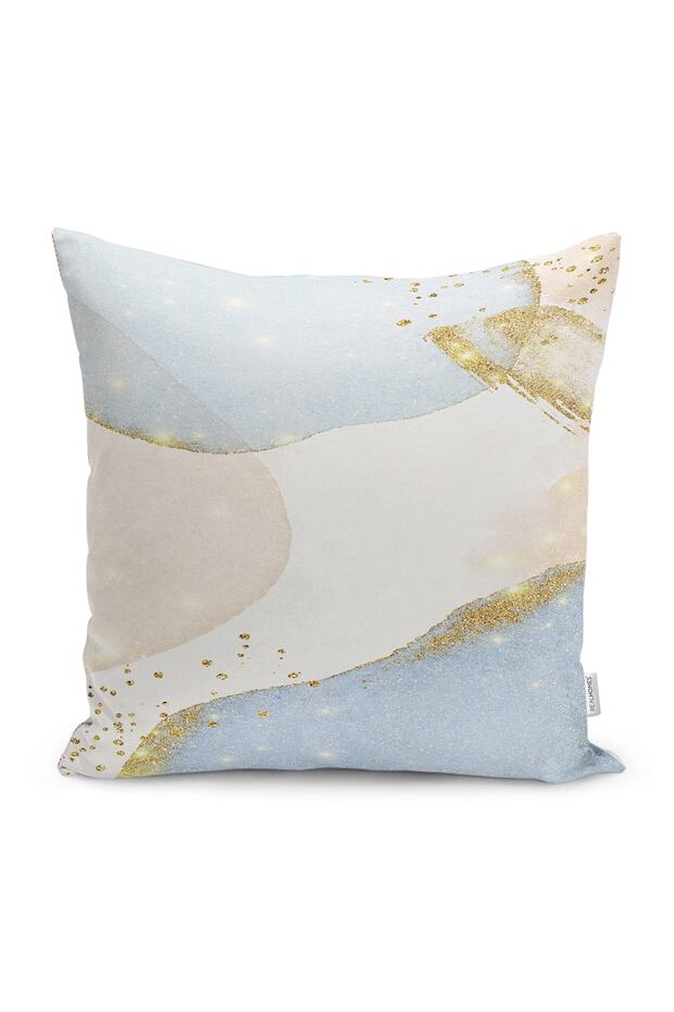 Gold - Digital Printed Pillow and Throw Pillow Cover with Painting Motif on Blue Background