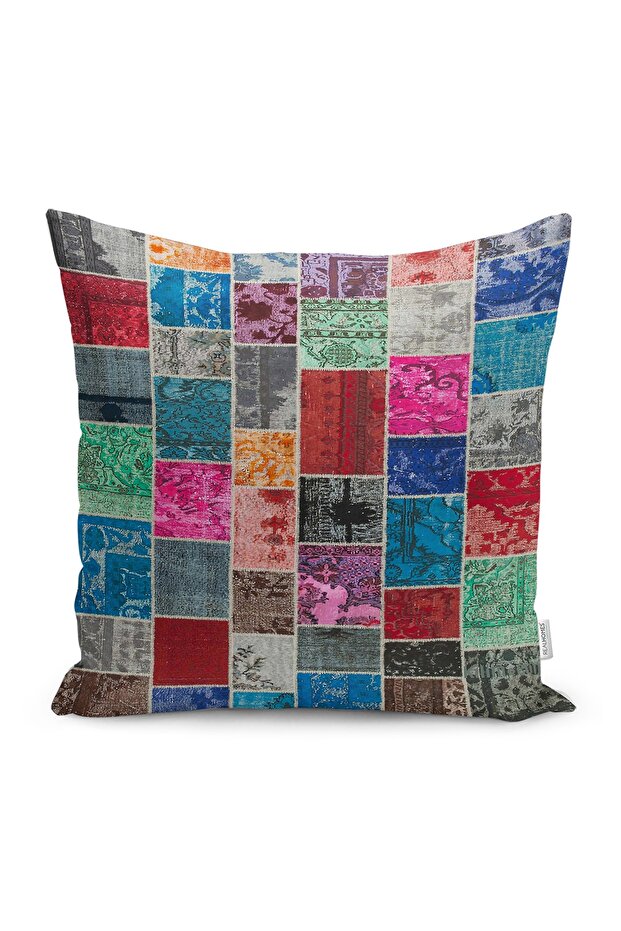 Multi-Colored Patchwork Patterned Digital Printed Pillow Throw Pillow Cover - 1