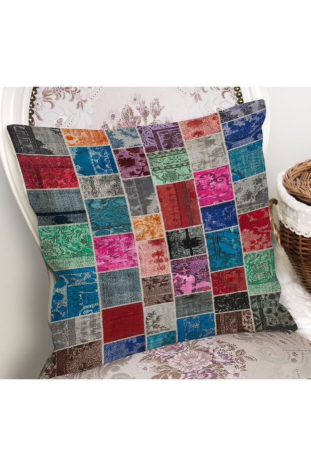 Multi-Colored Patchwork Patterned Digital Printed Pillow Throw Pillow Cover - 2