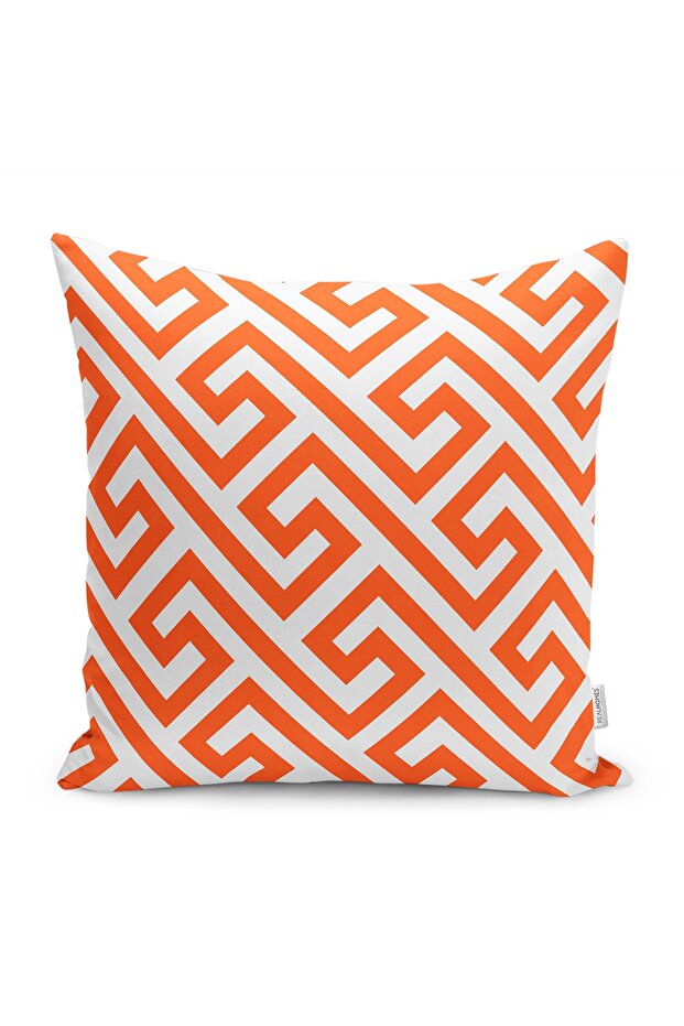 Digitally Printed Pillow Cushion Cover with Geometric Mosaic Patterned on an Orange Background