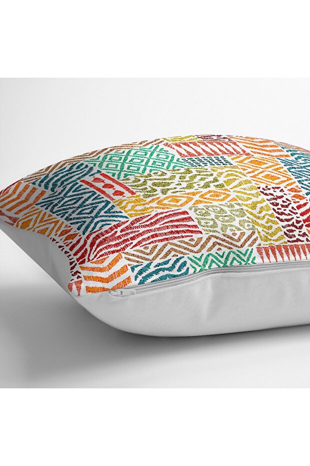 Patchwork Patterned Rug Patterned Digital Printed Pillow Cushion Cover on White Background - 4