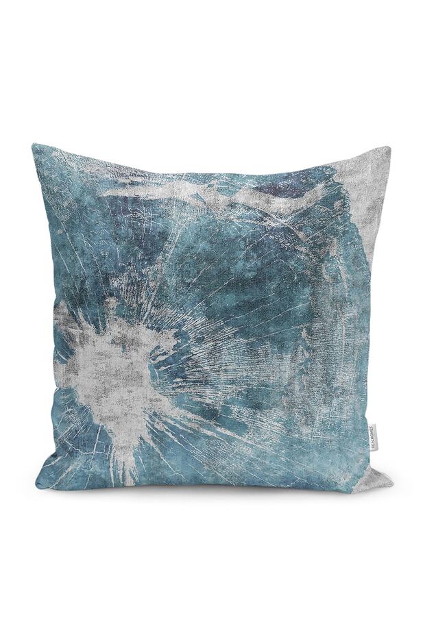 Retro Patterned Digital Printed Pillow Cushion Cover with Antique Motif on Blue - Gray Background