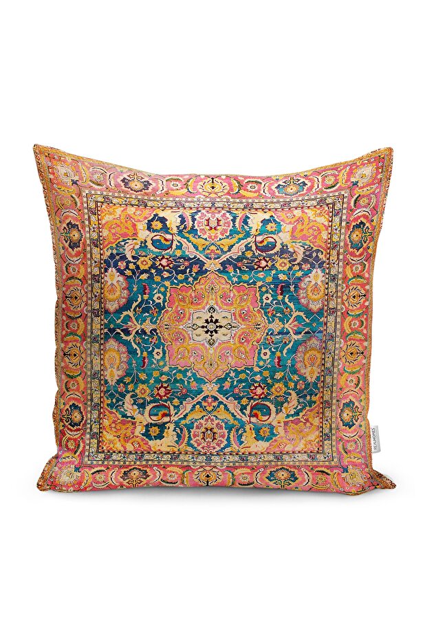 Traditional Patterned Digital Printed Pillow Cushion Cover with Butler Motif on Orange Background