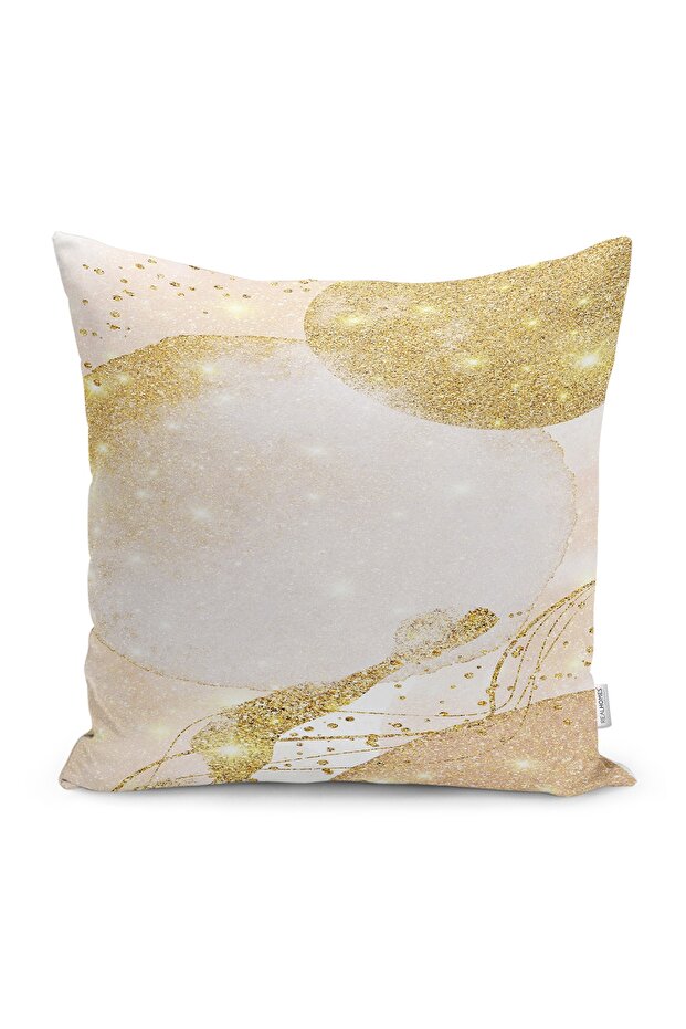 Gold - Digital Printed Pillow and Cushion Cover with Gold Motif and Watercolor Pattern on Ecru Floor