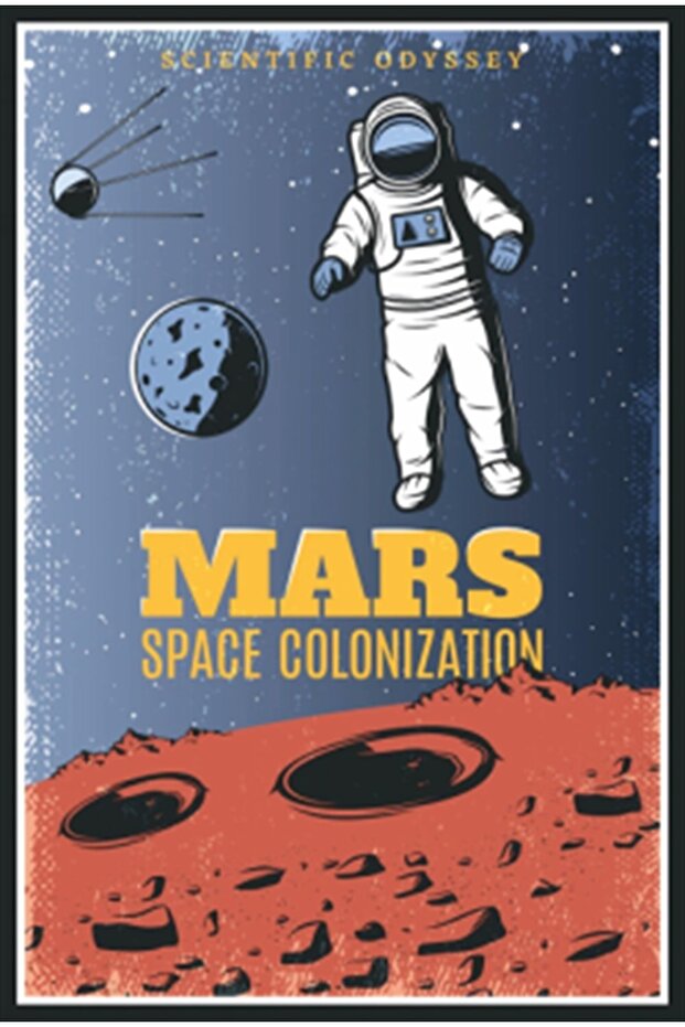 Space Colony Mars Astronaut Retro Wooden Poster