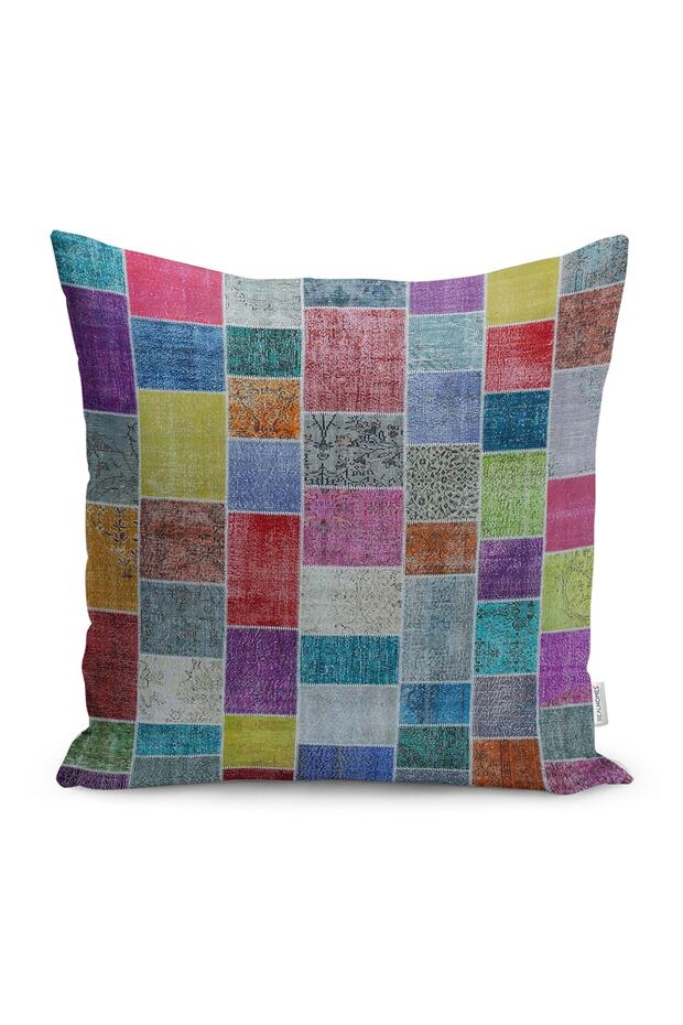 Local Patchwork Patterned Anatolian Patterned Digital Printed Pillow Cushion Cover - 1