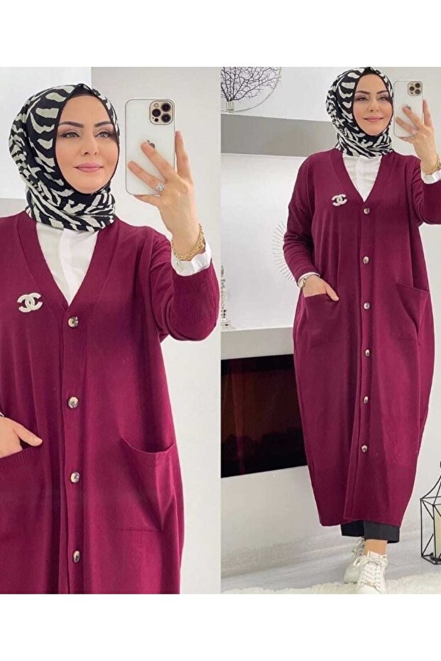 Wonderful Women's Buttoned Long Knitwear Cardigan with Pockets