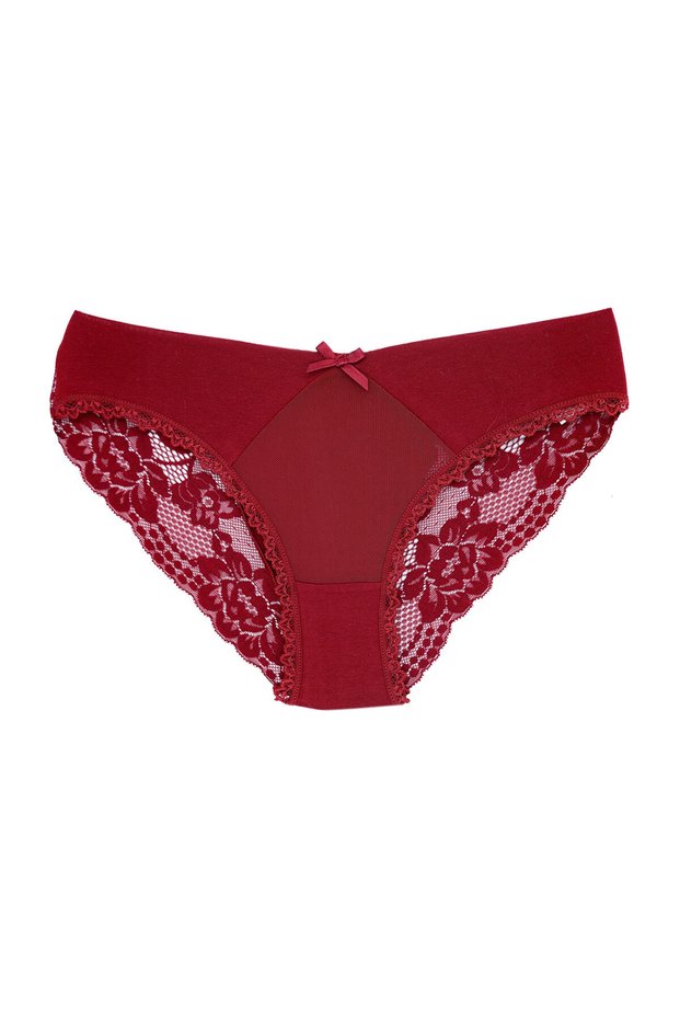 Claret Red Cotton Tulle on the Front and Lace Detail on the Back Women's Slip Women's Panties